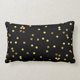 Coussin Rectangle Noir chic de confettis de feuille d'or