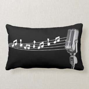 Coussin Rectangle Noir de rétro MIC fraîche et de notes musicales