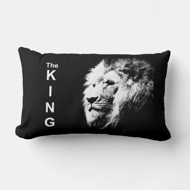 Coussin Rectangle Noir et blanc Moderne Pop Art Lion Modèle (Recto)