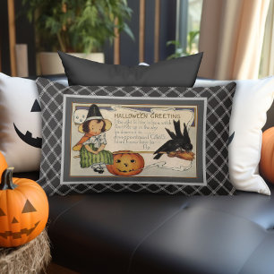 Coussin Rectangle Noir et blanc Plaid Vintage Halloween Salutations