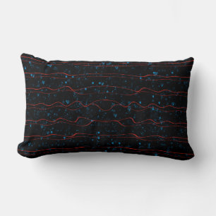 Coussin Rectangle Noir et bleu avec lignes rouges ondulées
