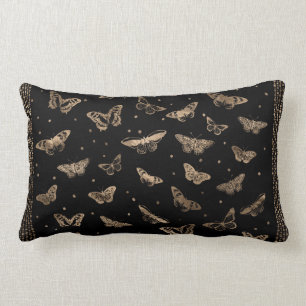 Coussin Rectangle Noir et or de motif de papillon