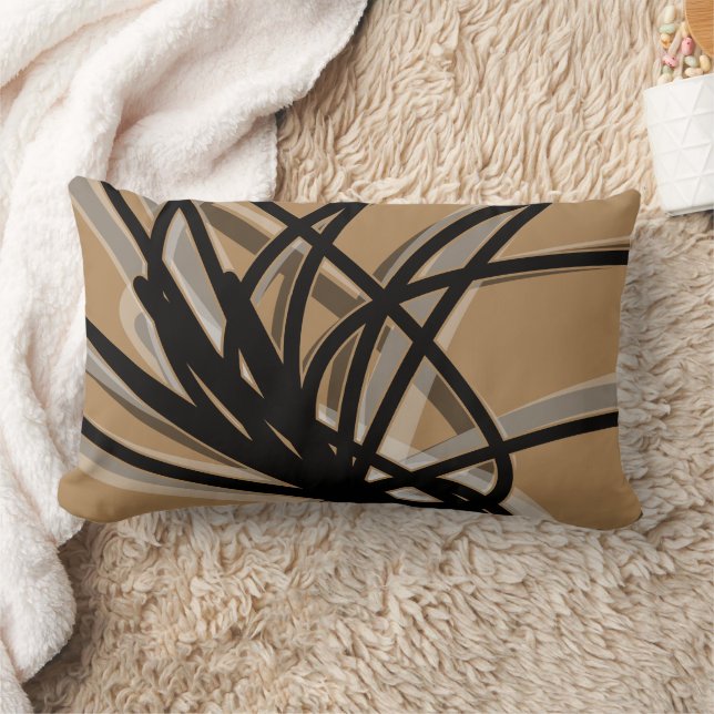 Coussin Rectangle Noir & Tan Abstrait Design de ruban (Couverture)