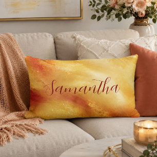 Coussin Rectangle Nom Aquarelle Coucher de Soleil Doré