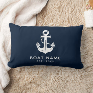 Coussin Rectangle Nom de bateau Ancre nautique