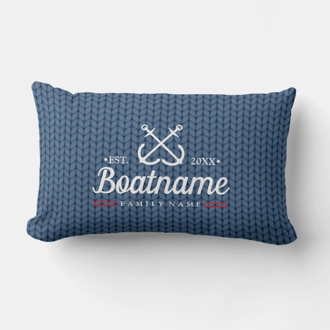 Coussin Rectangle Nom de bateau nautique personnalisé motif de laine (Recto)