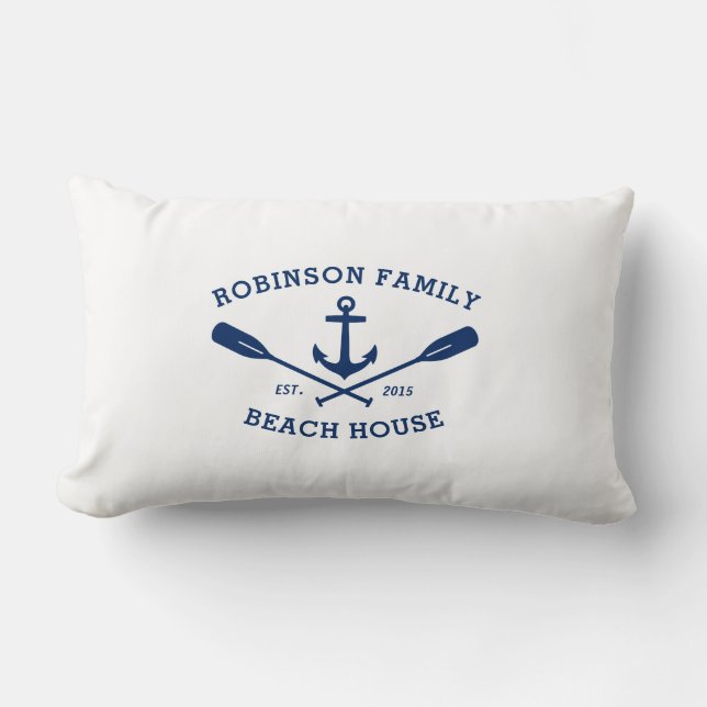 Coussin Rectangle Nom de famille Beach House Bateau Ancre Voitures t (Recto)