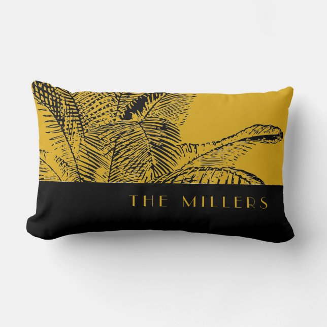 Coussin Rectangle Nom de famille | Design moderne de feuille de palm (Recto)