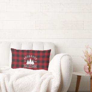 Coussin Rectangle Nom de famille du cabine Red Buffalo Plaid