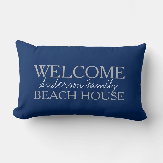 Coussin Rectangle Nom de famille moderne de maison de plage (Recto)