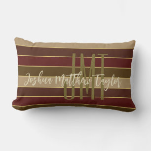 COUSSIN RECTANGLE NOM DE MONOGRAMME D'OR CRIMSON STRIPES BROWN