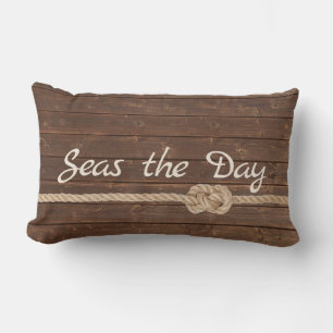 Coussin Rectangle Nom du bateau En teck avec noeud à corde
