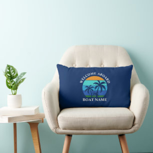 Coussin Rectangle Nom du bateau Sun Palm Trees Bienvenue à bord Bleu