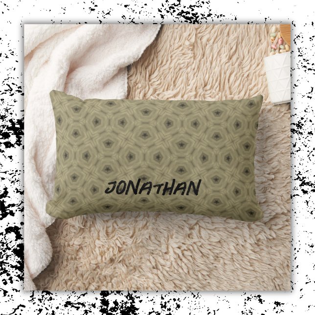 Coussin Rectangle Nom du monogramme motif noir et beige | (Créateur téléchargé)