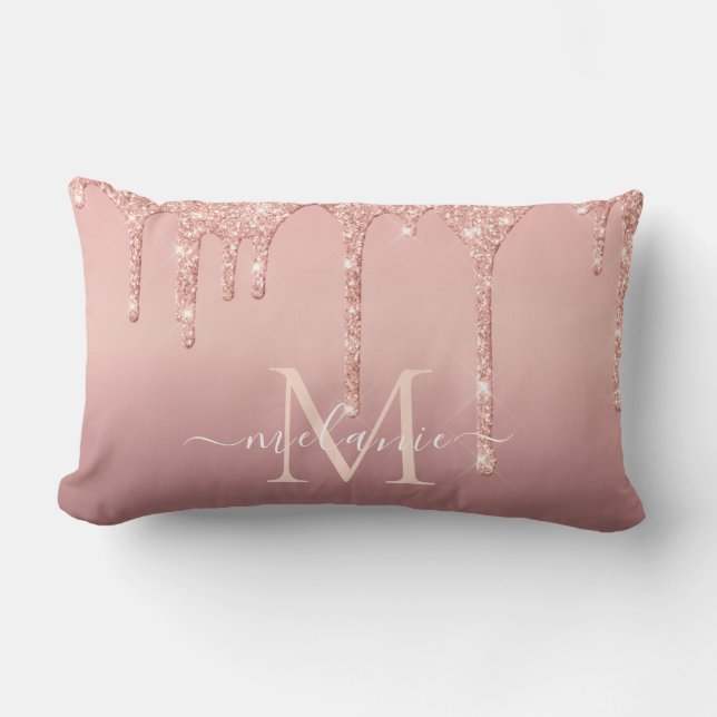 Coussin Rectangle Nom du monogramme Texte Rose Parties scintillant o (Recto)