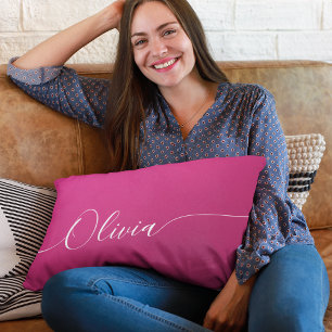 Coussin Rectangle Nom en calligraphie blanche avec reflets roses