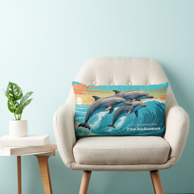 Coussin Rectangle Nom et emplacement personnalisés Dauphin (Chaise)