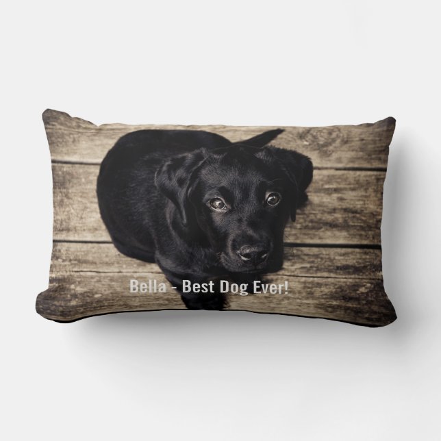 Coussin Rectangle Nom noir personnalisé de photo de chien de (Recto)