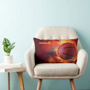 Coussin Rectangle Nom personnalisé Flaming Basketball