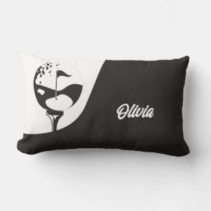 Coussin Rectangle Nom personnalisé Hello Black and White Golf
