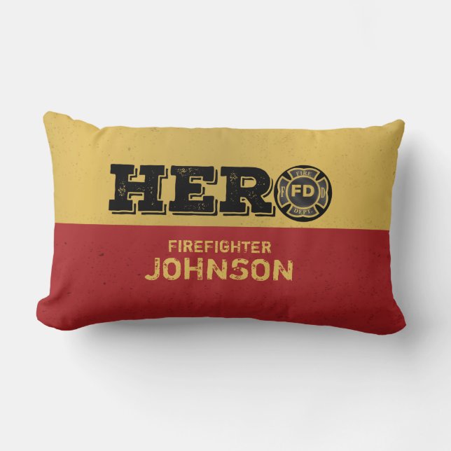 Coussin Rectangle Nom personnalisé, héros pompier (Recto)