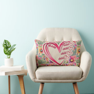 Coussin Rectangle Nom personnalisé Maman Enfants Floral sur toute l'