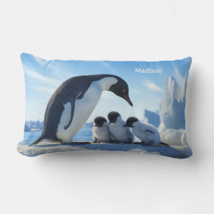 Coussin Rectangle Nom personnalisé Pingouins mignons