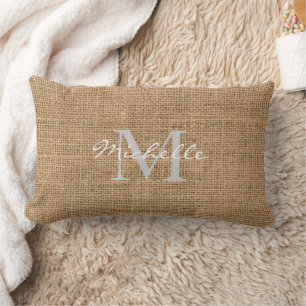 Coussin Rectangle Nom personnel de monogramme de toile de jute