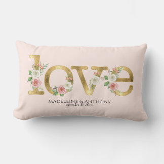 Coussin Rectangle Noms Personnalisés Mariage Aquarelle Florale