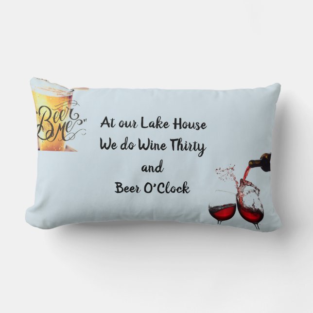COUSSIN RECTANGLE **NOS RÈGLES DE LA MAISON DU LAC SUR LA BOISSON**  (Recto)