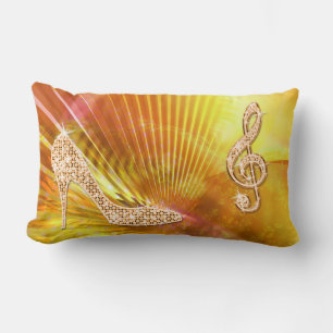 Coussin Rectangle Note de musique orange scintillante et talon aigui