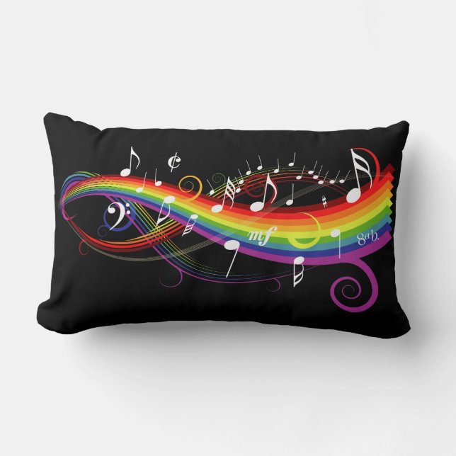 Coussin Rectangle Notes blanches de musique d'arc-en-ciel sur le (Recto)