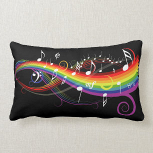 Coussin Rectangle Notes blanches de musique d'arc-en-ciel sur le