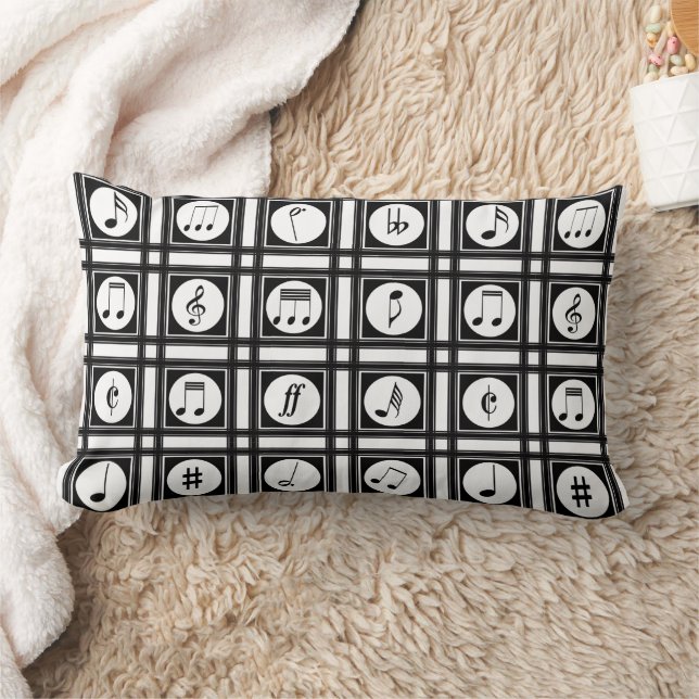 Coussin Rectangle Notes de musique moderne stylé noir et blanc (Couverture)