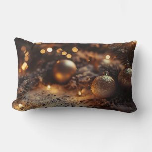 Coussin Rectangle Notes musicales de Noël rustique foncé