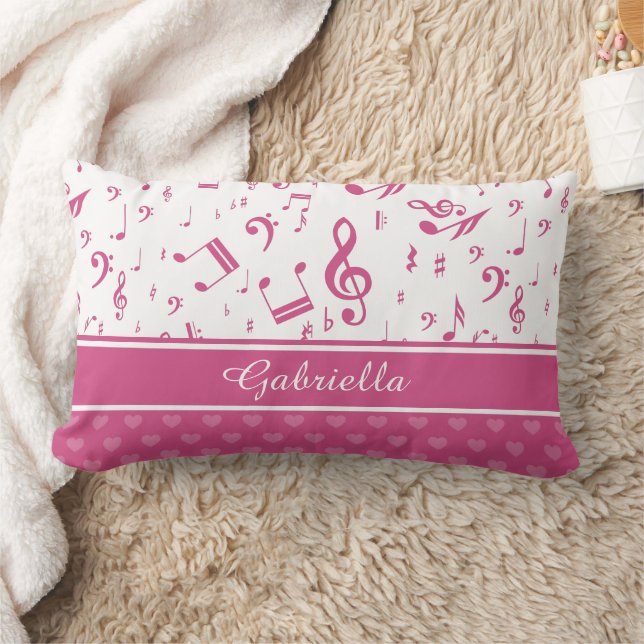 Coussin Rectangle Notes musicales personnalisées et Coeurs Motif ros (Couverture)