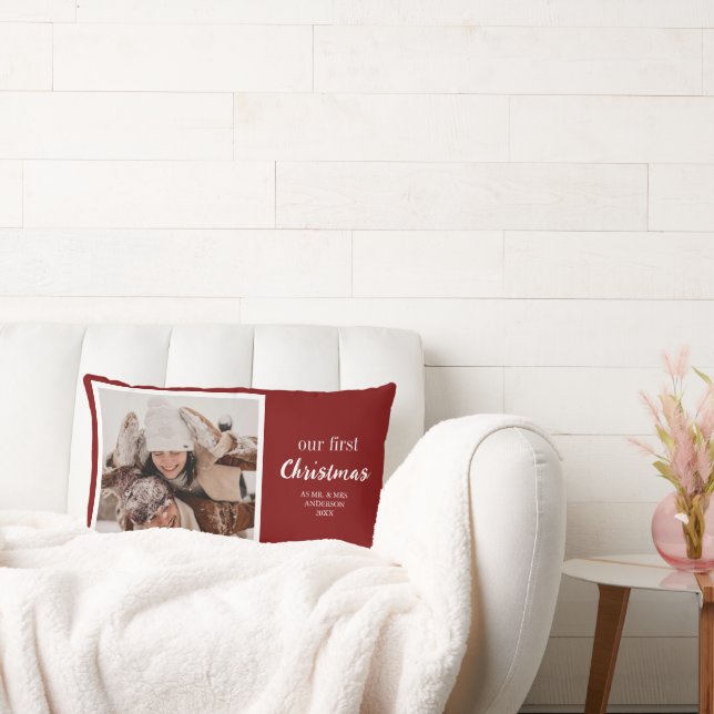 Coussin Rectangle Notre Premier Noël Nouveaux Mariés Photo Script Ro (Canapé)
