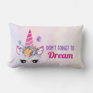Coussin Rectangle N'oubliez pas de rêver une licorne rose mignonne