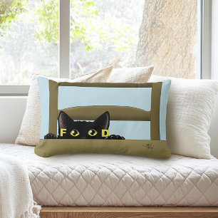 Coussin Rectangle Nourriture pour chat noir humour drôle chat affamé
