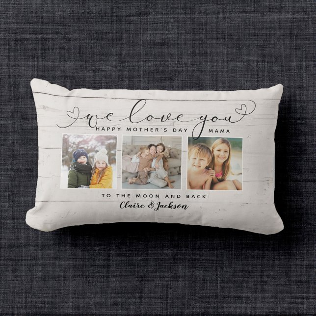 Coussin Rectangle Nous t'aimons Maman Famille Photo Collage Script r (wonderful farmhouse mothers day gift)