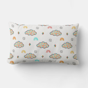 Coussin Rectangle Nuages colorés parsemés et motif arc-en-ciel