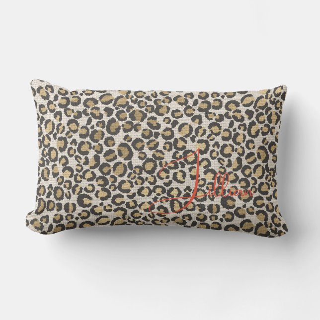 Coussin Rectangle Nuetral Empreinte de léopard Nom Chic tendance déc (Recto)