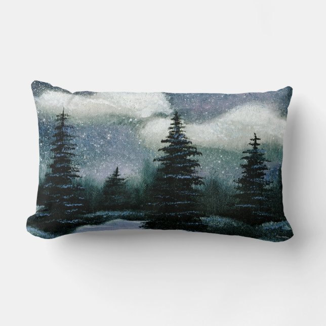 Coussin Rectangle Nuit foncée froide d'hiver, beau paysage de Milou (Recto)