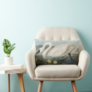 Coussin Rectangle Nymphéa Cygne Blanc Audubon Vintage Art