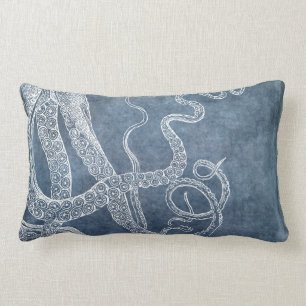 Coussin Rectangle Octopus Twilight Blue Denim Watercolor Art