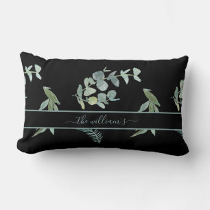 Coussin Rectangle Oeucalyptus botanique motif vert noir