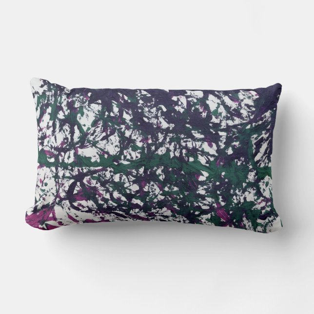 Coussin Rectangle Œuvre d'art violette, verte, rose, marbre (Recto)