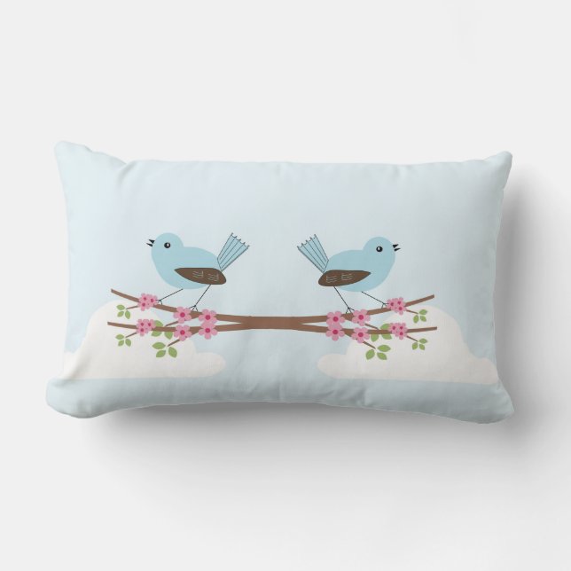 Coussin Rectangle Oiseau bleu dans l'arbre en fleurs (Recto)