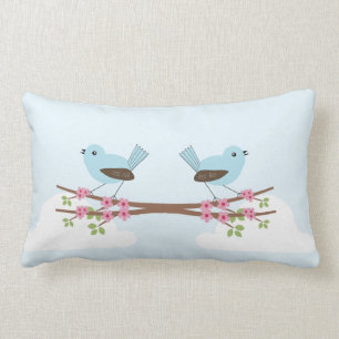 Coussin Rectangle Oiseau bleu dans l'arbre en fleurs