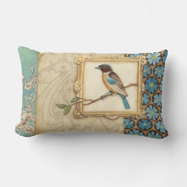 Coussin Rectangle Oiseau Brown et bleu sur une branche (Recto)